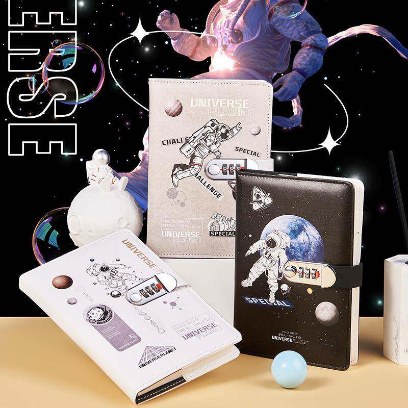太空星球密码本学生创意笔记本带锁男孩日记田字格方格可爱手账本