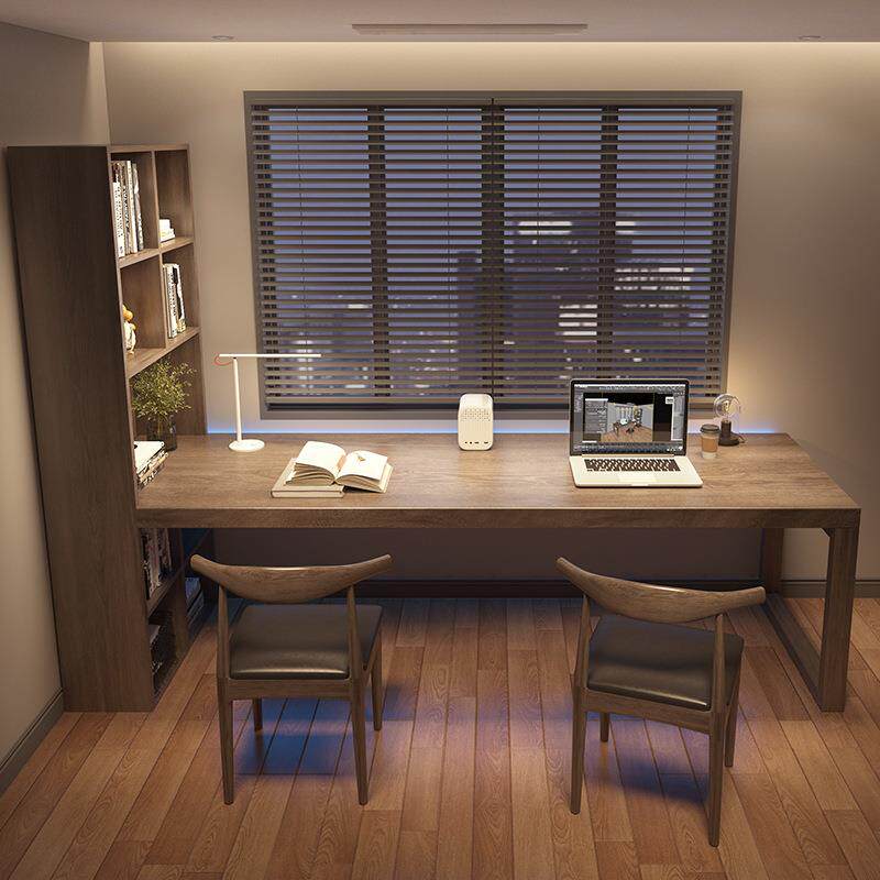 全实木书桌书柜书架一体家用台式办公电脑桌学习桌卧室靠墙工作台