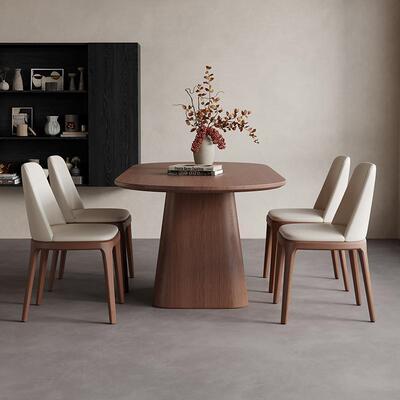 桌复0712板古风岩用餐桌家长方形饭桌设计师创意胡桃木色实木餐椅