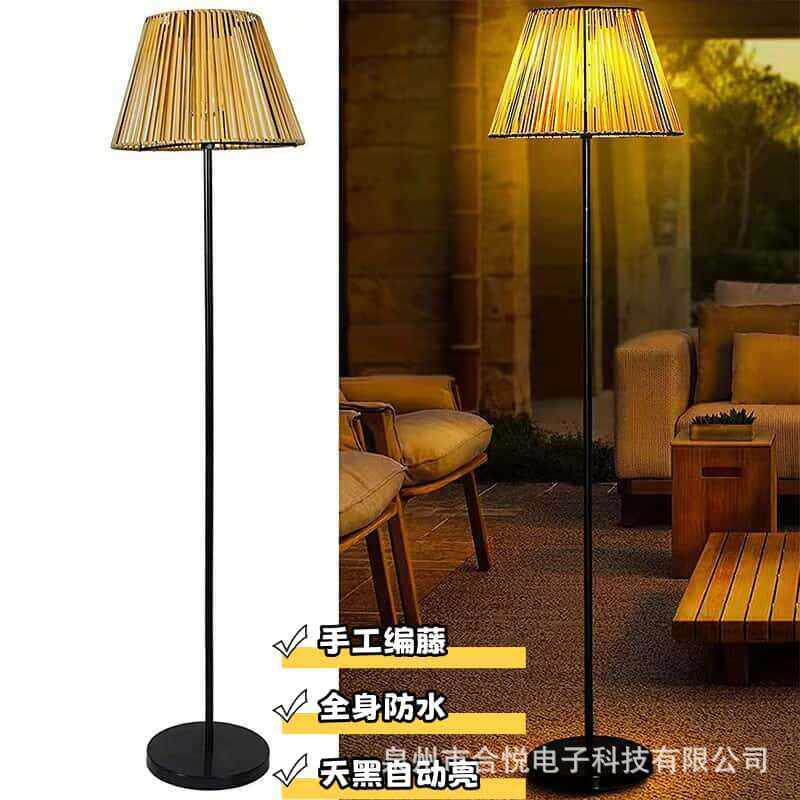 新中式太阳能落地灯户外藤编落地灯别墅庭院灯防水日式花园装饰灯