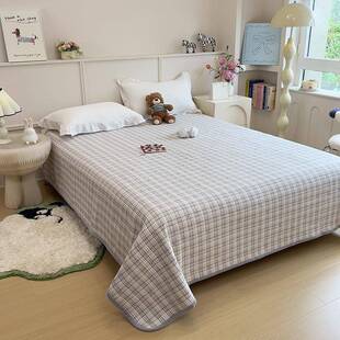 纯棉加绒床盖双面两用夹棉绗缝加厚床单格子四季通用学生宿舍床盖