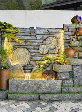 件酒店门厅假流墙庭院水水RSM幕屏风阳台摆田园喷山泉花园水景墙