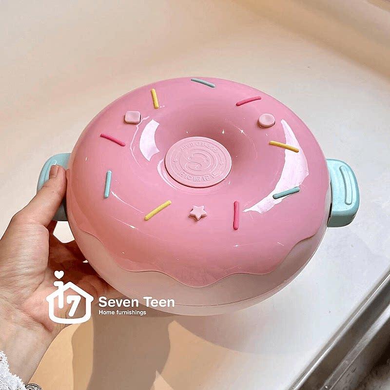 甜甜圈不锈钢保温便当盒食品级儿童餐盘分格吸盘注水保温碗女高颜