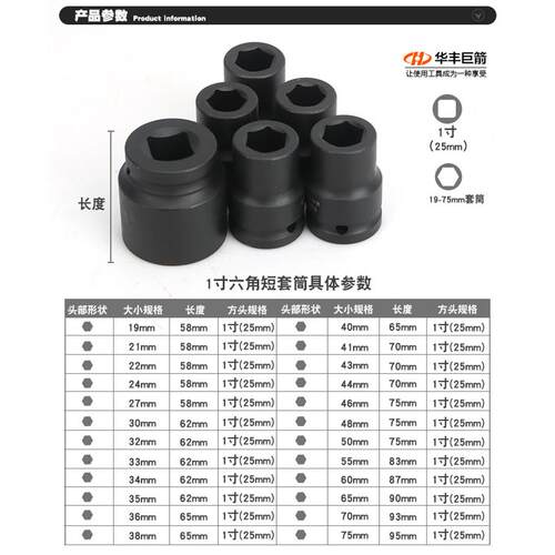 1寸重型风炮气动外六角套筒扳手风动大风炮六角套筒头6角套筒工具