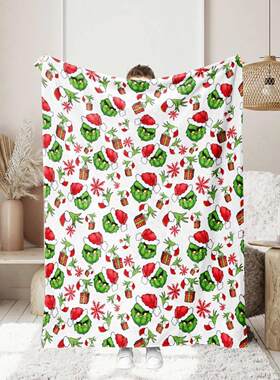 1pc Christmas gift Grinch digital printed flannel blanket, w