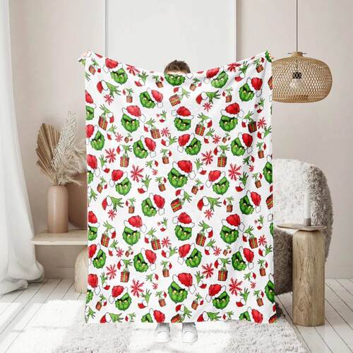 1pc Christmas gift Grinch digital printed flannel blanket, w