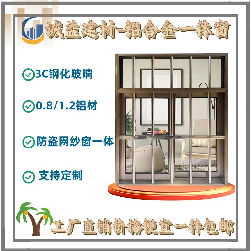 农村自建房一体窗铝合金门窗不锈钢防盗网活动板房推拉窗支持定制