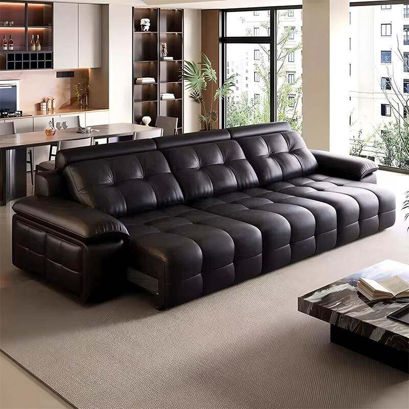 劳伦斯电动真皮沙发客厅意式极简可伸缩躺平多功能两用直排沙发床