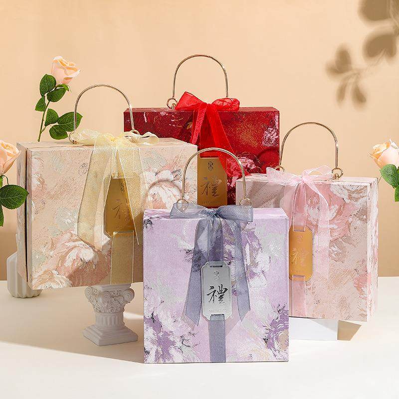 中式结婚喜糖盒伴娘手提伴手礼盒婚庆糖果包装盒酒宴回礼盒空盒子