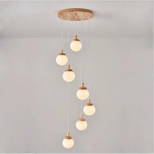 二层复式 创意家用大厅客厅公寓 楼梯吊灯魔豆吊灯旋转简约原木个性