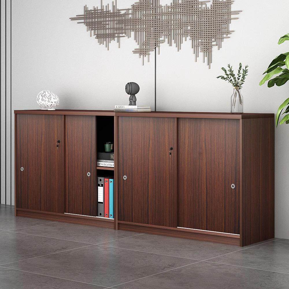 办公室文件柜矮柜资料收纳柜移门带锁木质落地收纳隔断柜拉门柜