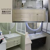 实木洗漱台 卫生间新款 美式 复古浴室柜组合岩板陶瓷无缝一体盆法式