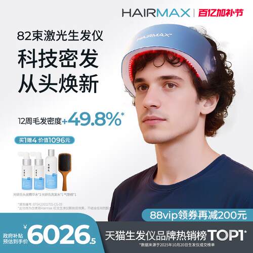 Hairmax 82光束红光生发仪 低能量LLLT生发头盔 3-5级落发适用