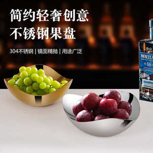 304不锈钢水果盘酒店客厅家用零食摆放盘酒吧创意水果蓝圆形加厚