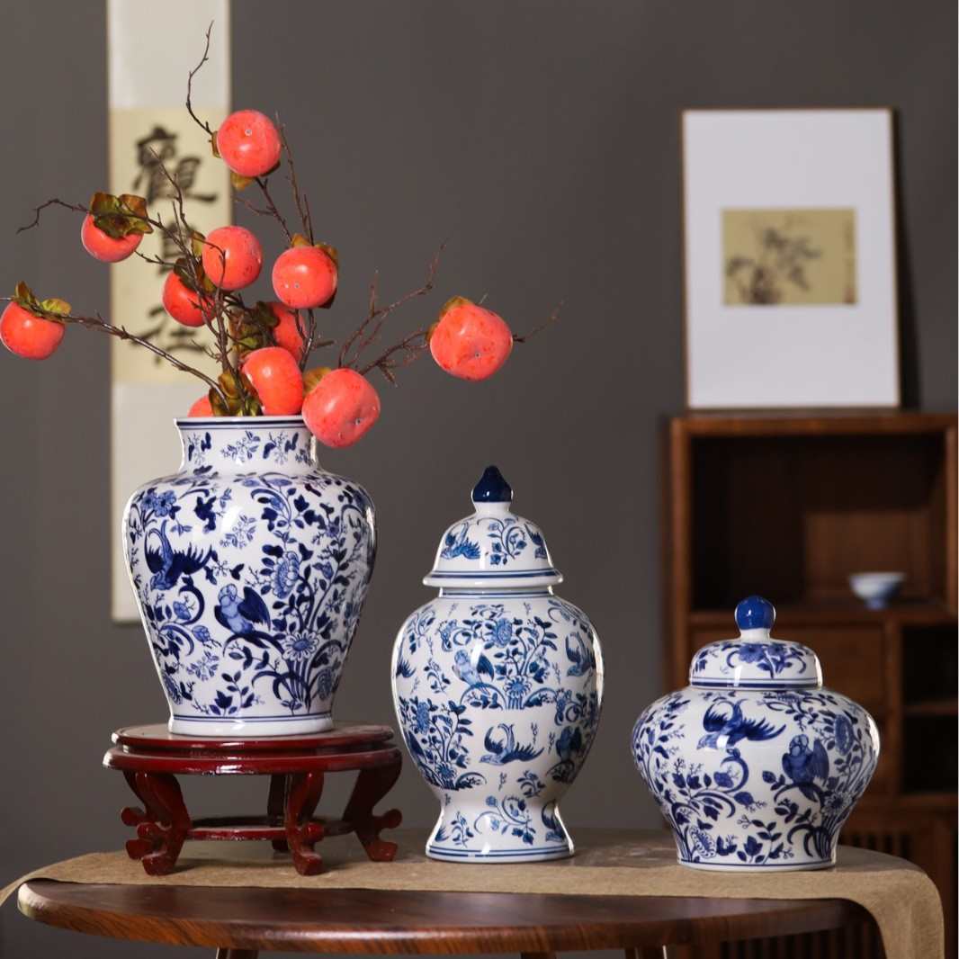 景德镇陶瓷器青花瓷花瓶家居插花装饰品新中式客厅电视柜礼品摆件