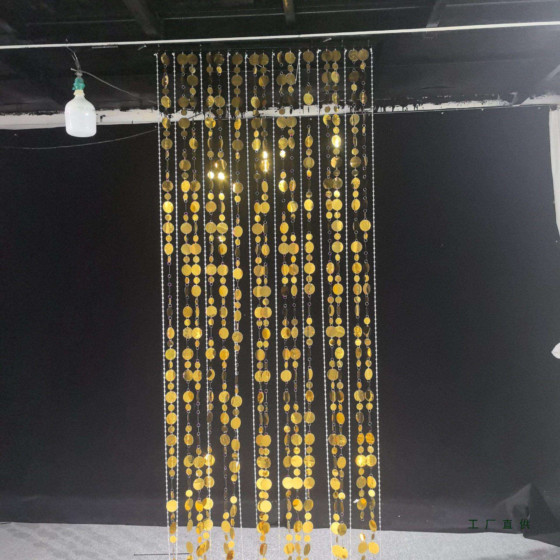 新款婚庆道具亮片挂件圆形珠光串挂帘镜面婚礼堂舞台背景吊顶装饰