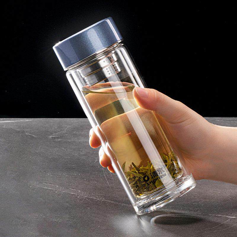 SHIMIZU清水玻璃杯双层水杯加厚单层杯子车载家用高硼硅茶杯钢盖