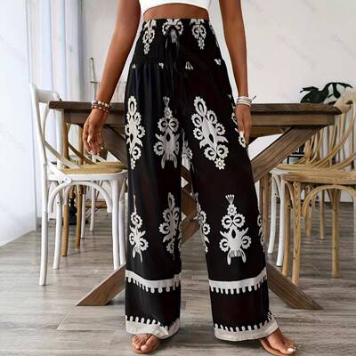 Floral Print Geometric Fitted Pants Boho Bohemian Casual