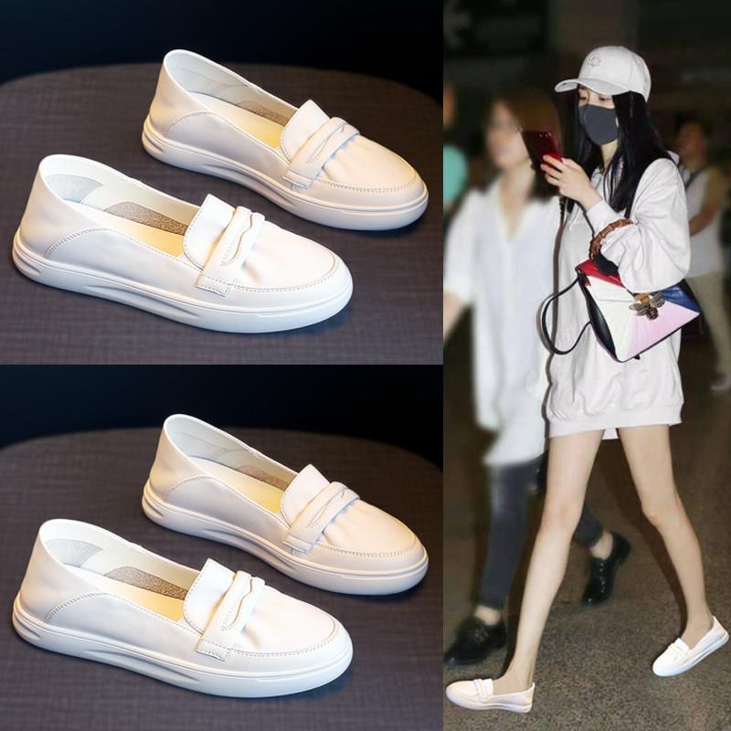 香港小白鞋女2025春秋新款平底鞋子透气休闲浅口厚底内增高一脚蹬