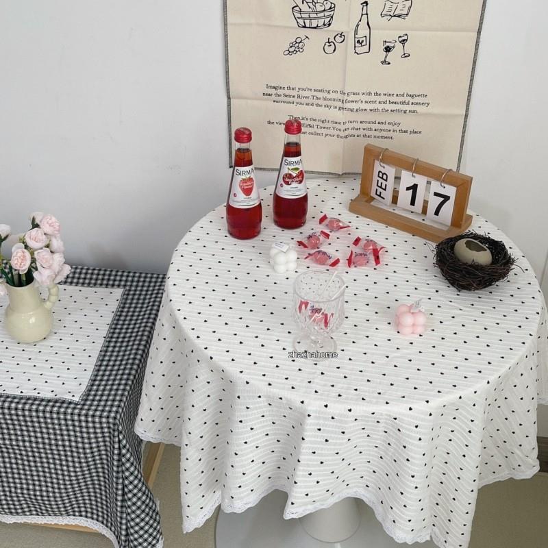 扎扎home ins甜美爱心印花餐桌布茶几布野餐布少女心书桌背景布