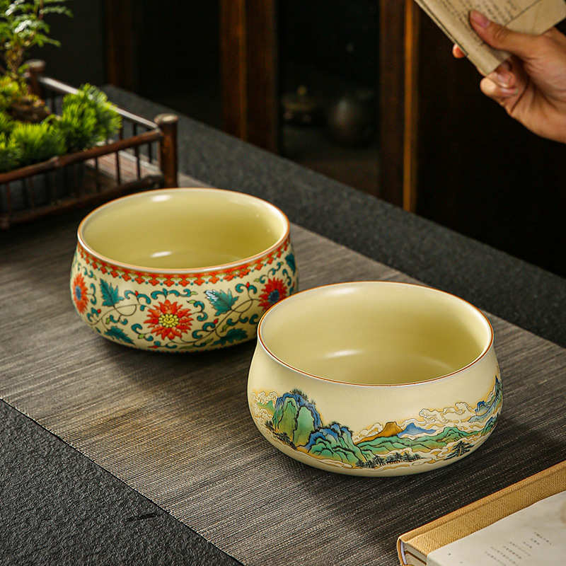 特大号黄汝窑开片茶洗功夫茶具套装家用千里江山陶瓷杯洗茶道配件