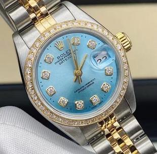 先鉴后发 98新26mm劳力士女装日志型18k间金机械69173后改后镶钻