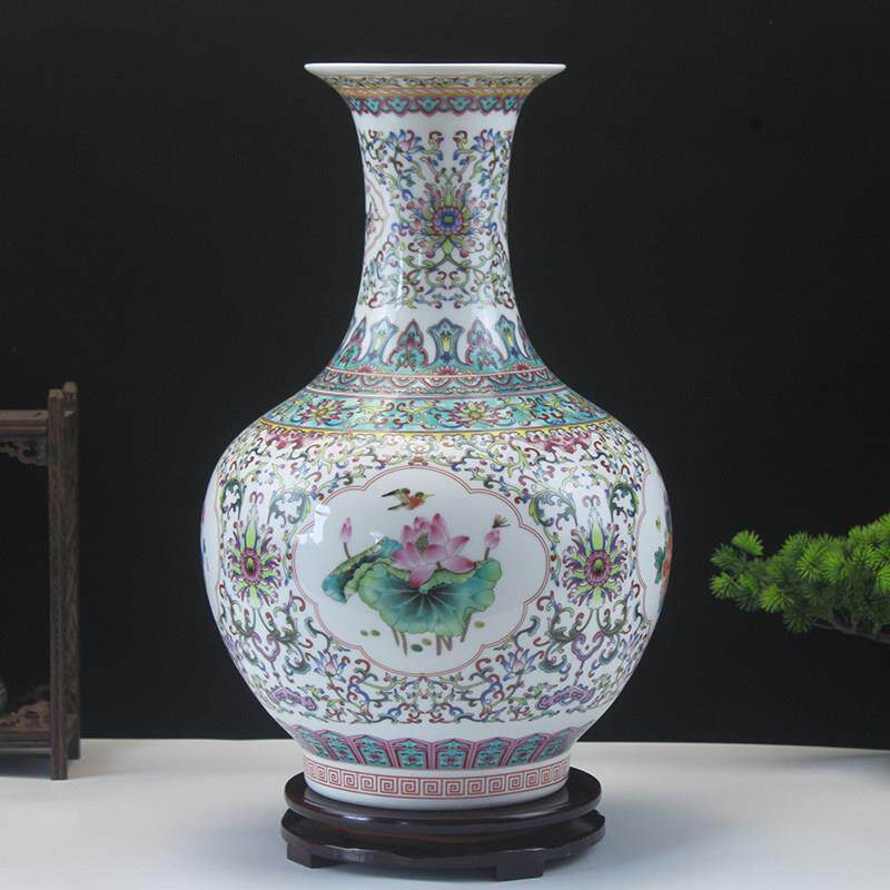 景德镇陶瓷器仿古珐琅彩花瓶摆件明清古典插花瓷瓶中式客厅装饰品