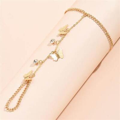 Creative Butterfly Link Chain Bracelet Connected Finger Ring