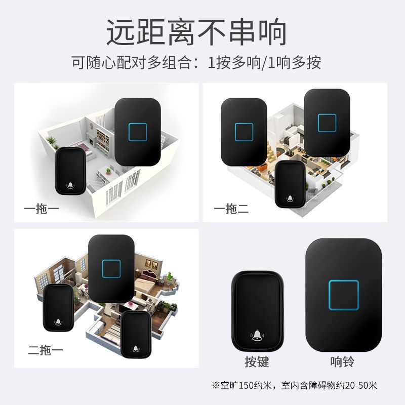 自发电无线门铃家用超远距离智能电子遥控音乐门玲防水老人呼叫器