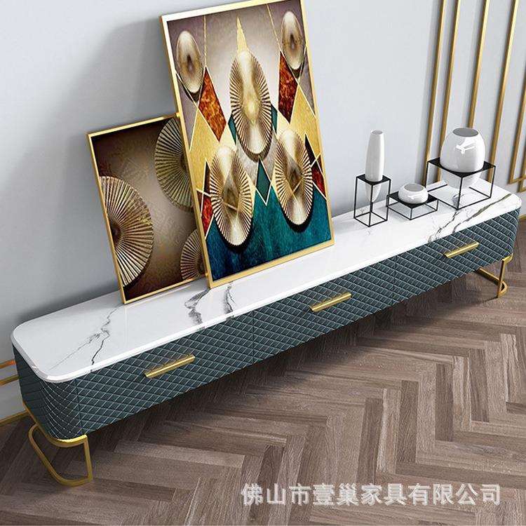 壹巢轻奢大理石茶几电视柜组合现代简约小户型扪皮茶几电视柜角几