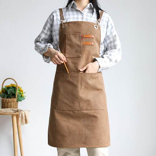 高档咖啡师奶茶店围裙仔美发美甲厨做饭房童画画工作服定制牛印lo