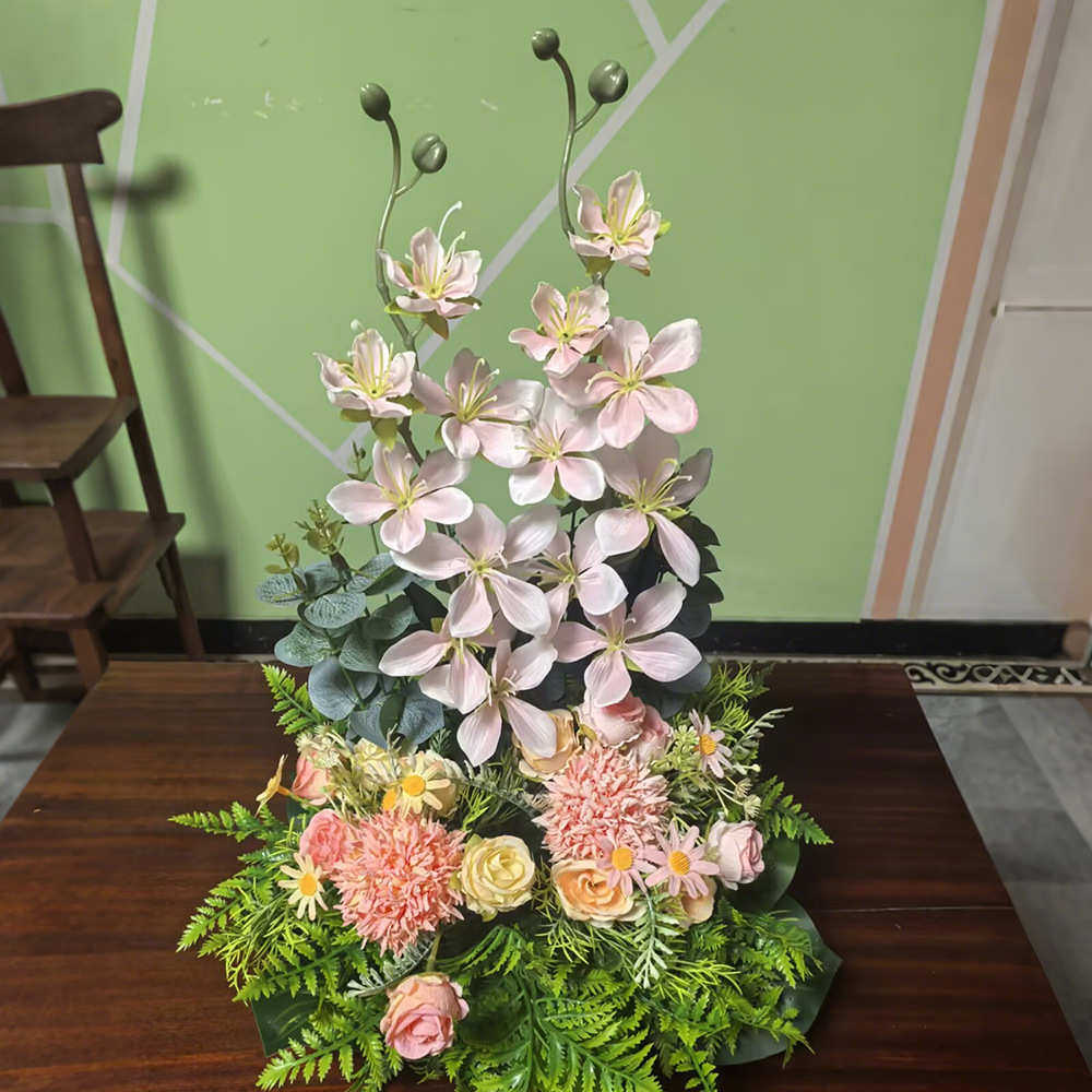 办公室卧室装饰家居人造花茉莉绣球花玫瑰混合仿真盆栽花50CM