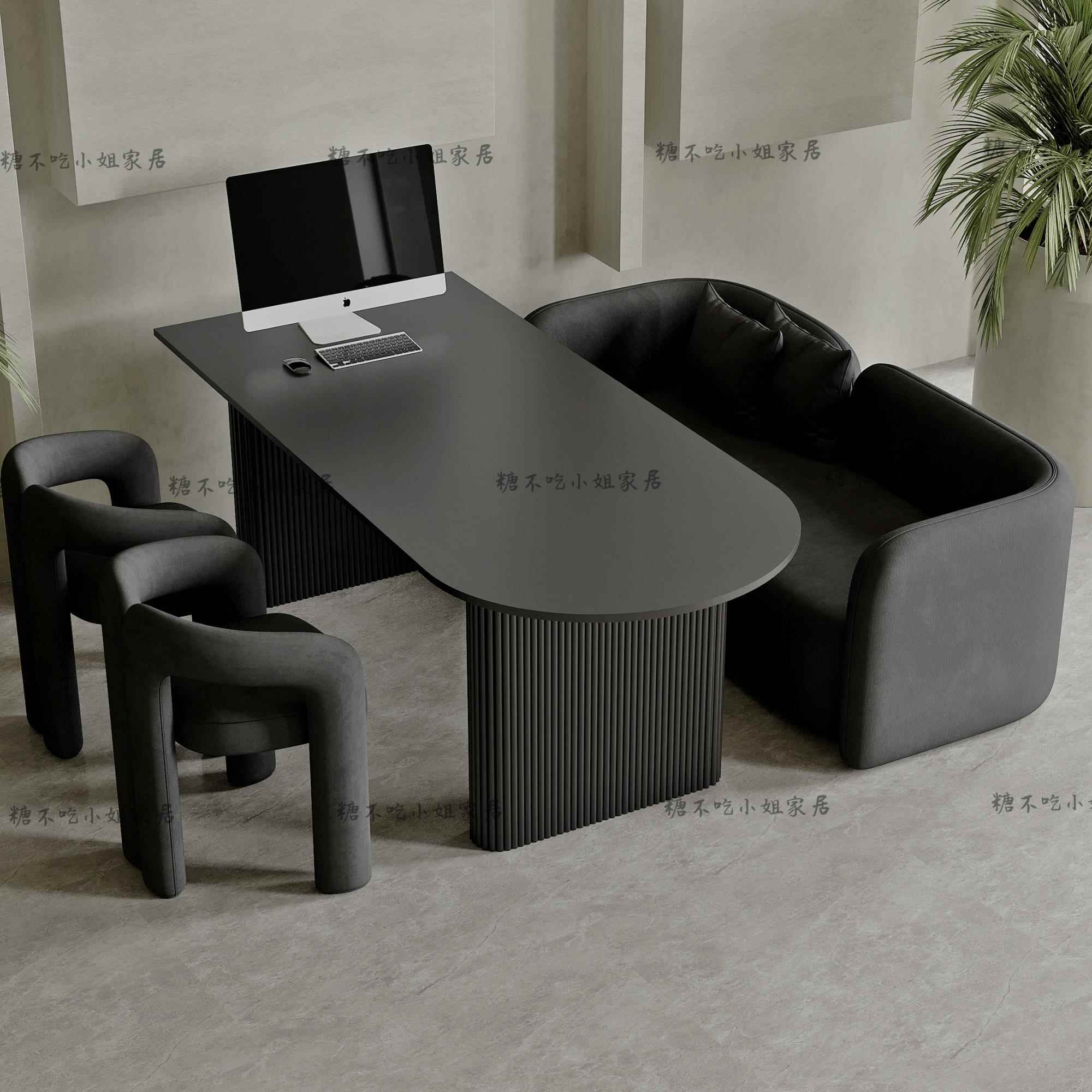 高级影楼接单桌岩板婚纱店选片桌椅美容院摄影休息区洽谈沙发组合