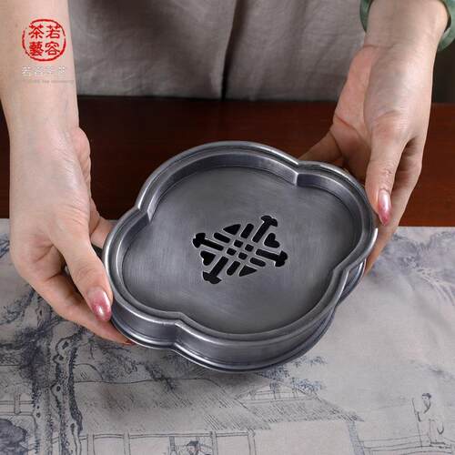 颜吉利复古简约锡茶盘家用办公室储水干泡盘茶盘茶海干泡台茶托盘