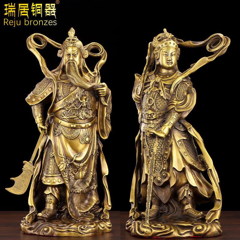 瑞居黄铜韦陀菩萨珈蓝关公佛像摆件黄铜韦陀珈蓝护法铜像纯铜