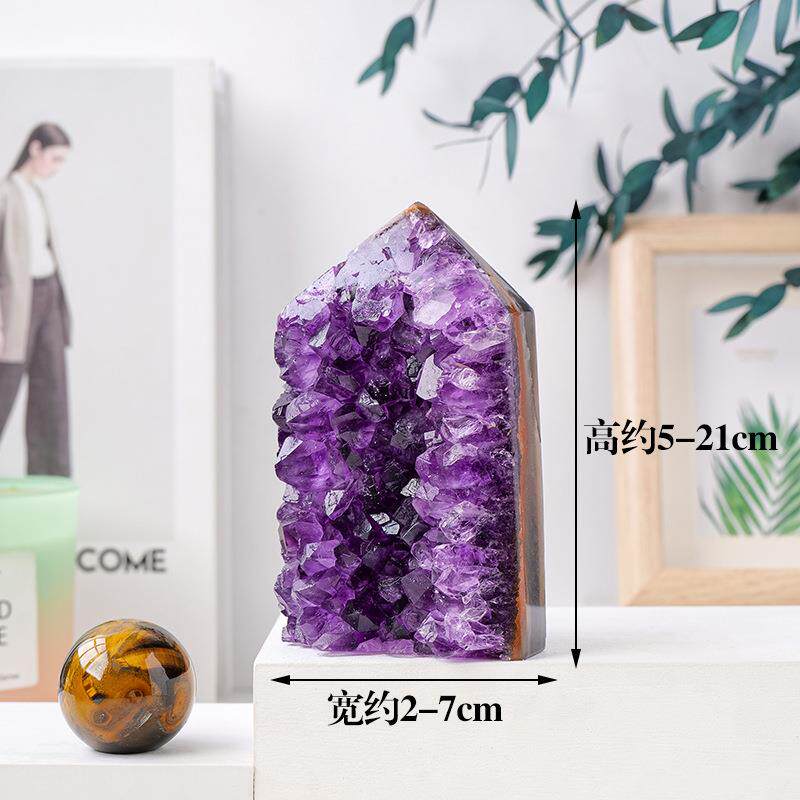 天然乌拉圭紫水晶簇单尖柱 紫晶洞簇能量水晶柱家居装饰摆件