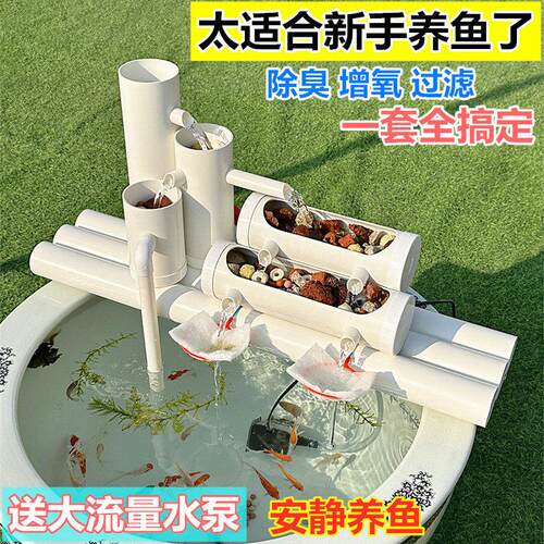 水管过滤器养鱼三合一鱼缸喷泉景观水循环静音加氧流水摆件过滤泵