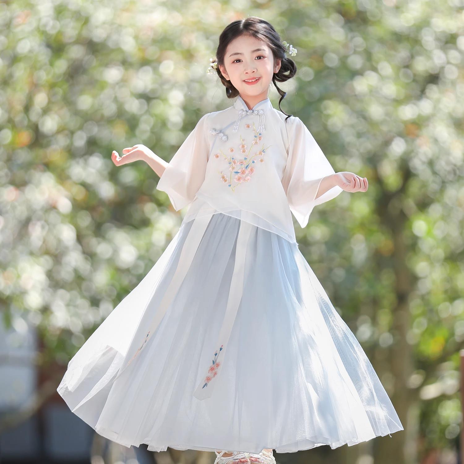 汉服女童新款夏季超仙明制套装古装改良古风小女孩两件式裙国风唐