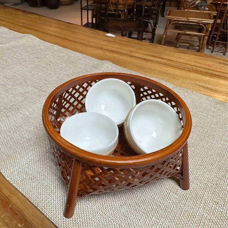竹编点心篮果篮竹制品水果盘大漆竹编制品竹质工艺品收纳篮子