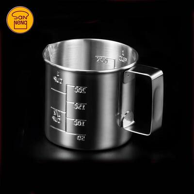 三能烘焙工具厨房家用200/500ML毫升不锈钢量杯带刻度奶茶SN4715