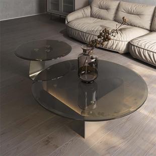 轻奢现型代式 简几约S钢化玻璃茶几意TVI边极简风圆桌小户型设计师