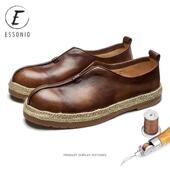 夏季 ROADMAKER中式 驾车乐福鞋 男真皮套脚一脚蹬懒人鞋 手工渔夫鞋