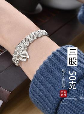 正品纯银999手镯定制订做足款麻花风开口扁青丝老式工艺饰品环古