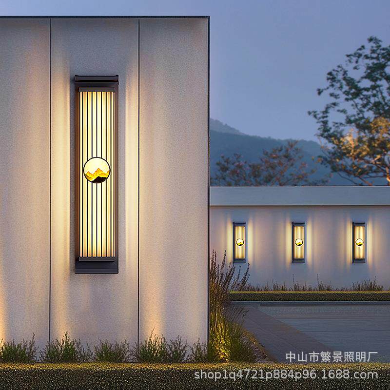 新中式太阳能户外壁灯复古别墅室外庭院灯大门口两侧门柱子墙壁灯