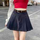 覆古天丝牛仔半身裙女春秋款 小个子短裙高腰显瘦防走光a字百0128r