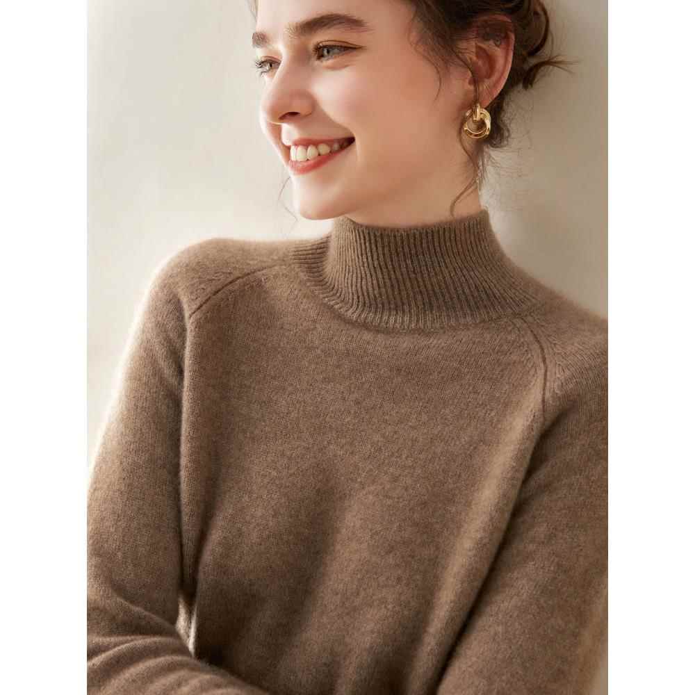 2024冬季新款半高领羊绒衫女加厚亲肤山羊绒毛衣内搭针织衫打底衫