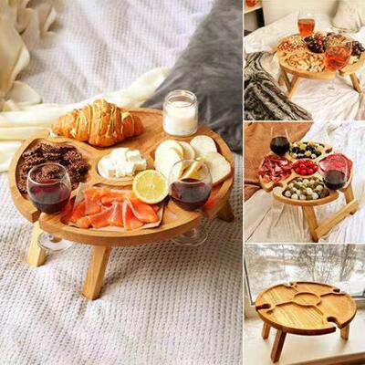 Wooden folding picnic table便携桌椅休闲零食桌水果桌子红酒架