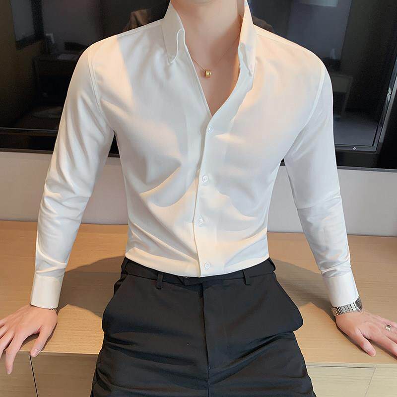 衬衫男士春秋季韩版修身设计感免烫高级感寸衫商务休闲长袖衬衣男