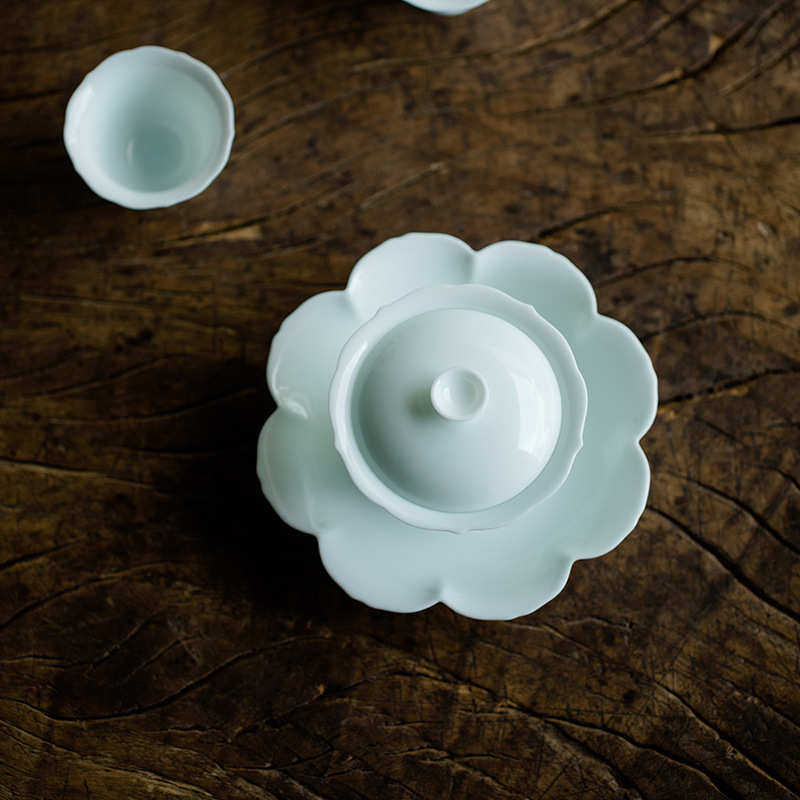 影青莲心二才盖碗手工薄胎陶瓷泡茶碗手抓碗单个功夫茶具文人茶器,餐饮具,盖碗,淘宝优惠券,粉丝福利购,淘宝优惠卷