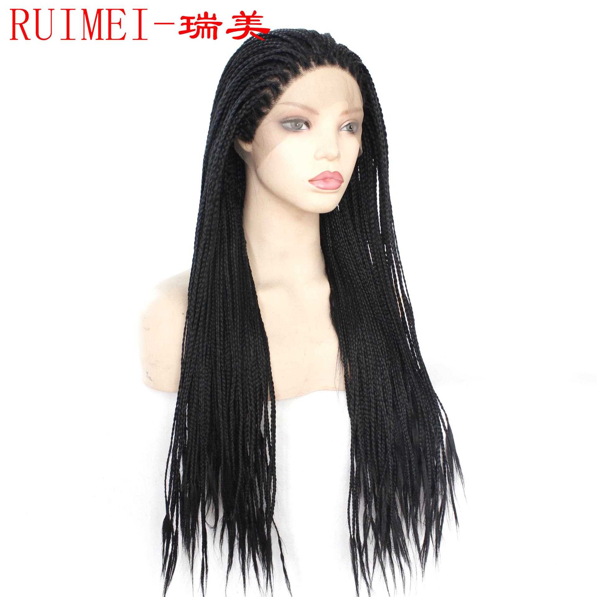 新款直销非洲辫子欧美时尚黑色三股脏辫长辫子假发化纤前蕾丝头套